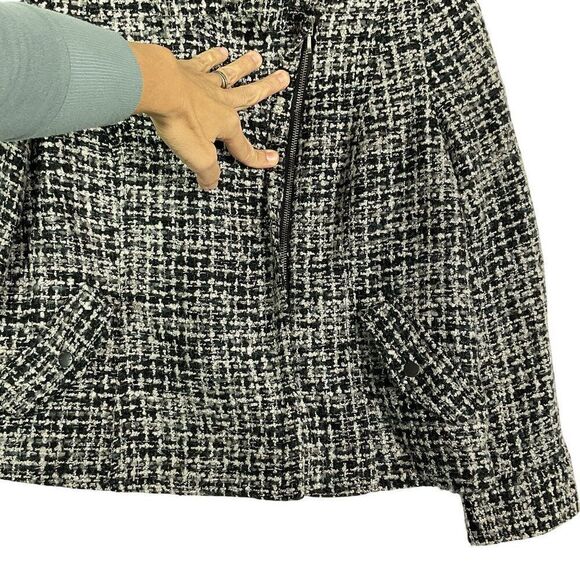 Coldwater Creek Mohair Wool Blend Moto Tweed Jacket, Black & Gray, Petite 16 - Picture 3 of 11